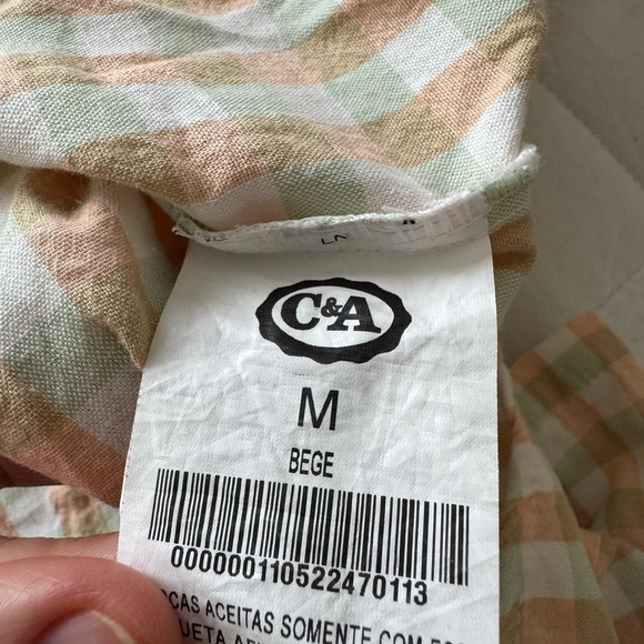 C&A Women's Checkered Pajama Set Good Night Cotton Blend Beige Green Peach  SZ M - Picture 8 of 10